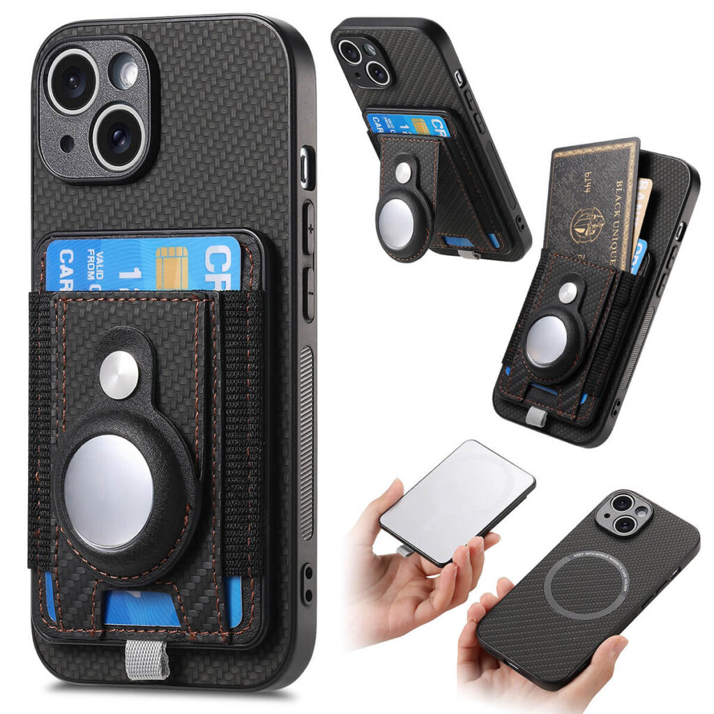 Caseles Magnetic Wallet Case with Built-in AirTag Holder